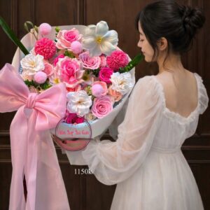 BOH57 Hoa mix - satin trắng