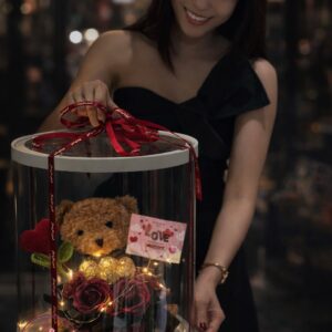 Box hoa sáp teddy nâu + gold socola