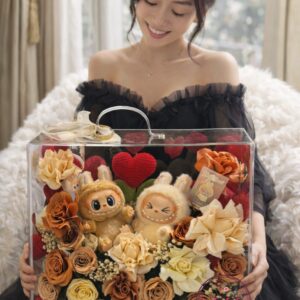 𝐏𝐨𝐩 𝐌𝐚𝐫𝐭 𝐋𝐀𝐁𝐔𝐁𝐔 𝐁𝐀𝐁𝐀 + 𝐒𝐈𝐒𝐈 - Hoa sáp mix - Vali mica cao cấp 30.35.18cm vl58
