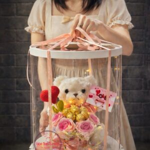 Box hoa sáp teddy trắng + gold socola