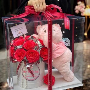 Box: Hoa sáp 7 lớp đỏ tươi* Pooh hồng