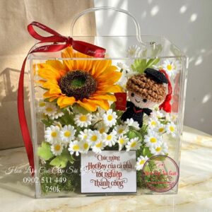 VB30 Doll nam len handmade tốt nghiệp* Hoa lụa - Vali mica cao cấp 20.20.15cm
