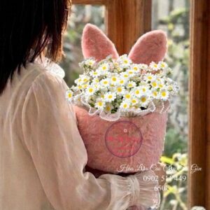 BOH135 Bunny thỏ hồng - Hoa lụa cúc tana