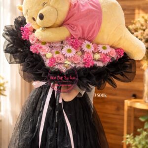 BOH60 Teddy Pooh* hoa mix - voan đen