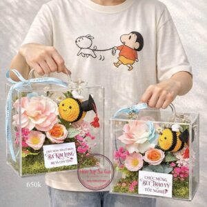 VB31 Ong len handmade tốt nghiệp* Hoa sáp -1 Vali mica cao cấp 20.20.15cm