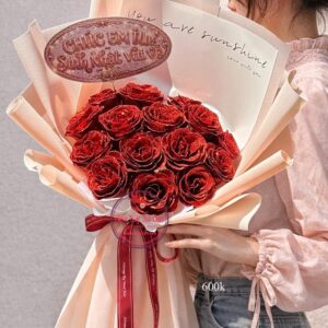 BOH136 bn Hoa sáp kim tuyến đỏ - you are my sunshine