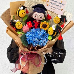 BOH140 Doll nữ len handmade tốt nghiệp* Hoa mix
