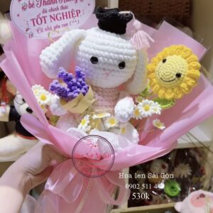 BOH147 Thỏ tốt nghiệp len handmade