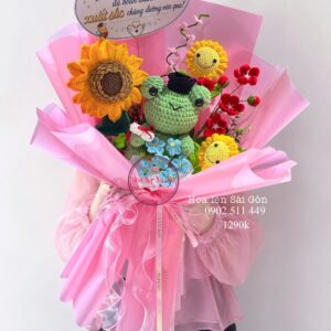 BOH149 Rùa đội nón tốt nghiệp* Hoa len handmade