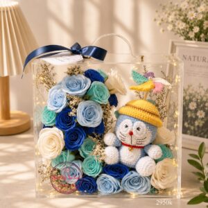 VB4 Doreamon len handmade* Hoa sáp - Vali mica cao cấp 28.28.15cm