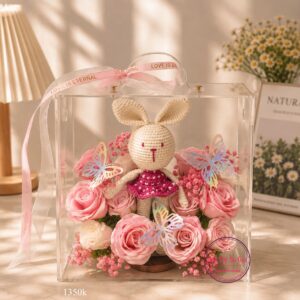 VB45 Thỏ len handmade* Hoa mix - Vali mica cao cấp 28.28.15cm