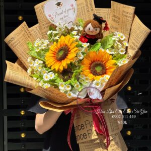 BOH160 Doll nữ handmade tốt nghiệp* hoa lụa hướng dương / tana