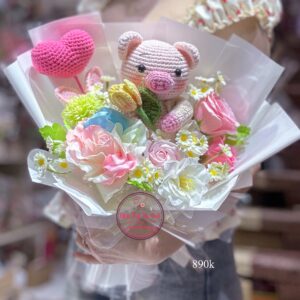BOH159 Crochet Pink Pig* Hoa sáp mix