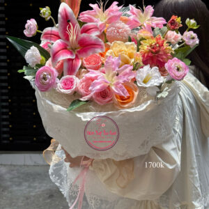 Hoa mix * Hoa bó vải ren | HB118