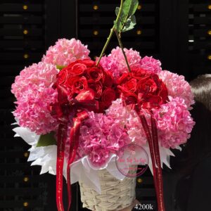 Cherry Amour — Hoa hồng sáp đỏ mix hoa lụa cẩm tú cầu * Hoa để bàn | HDB71