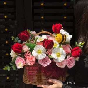 Hoa sáp mix hoa lụa & hoa kẽm nhung & hoa khô * Hoa để bàn | HDB13